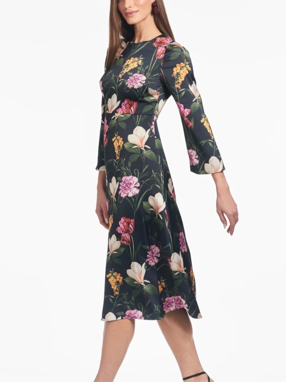 $395 Sachin & Babi Floral Satin Cocktail Dress in Midnight Garden